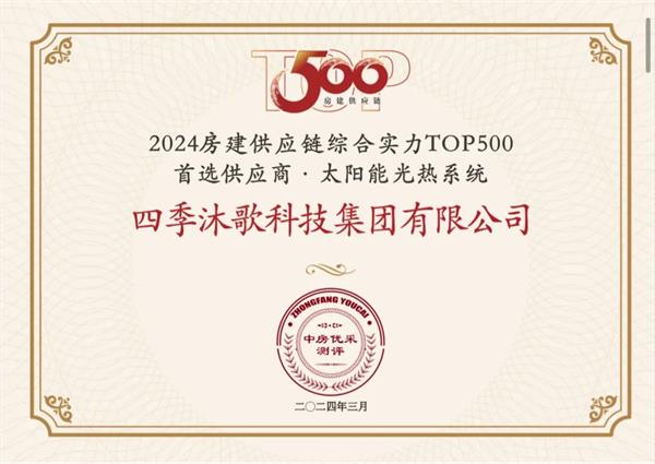 四季沐歌11年蝉联“房建供应链企业综合实力TOP500首选供应商”